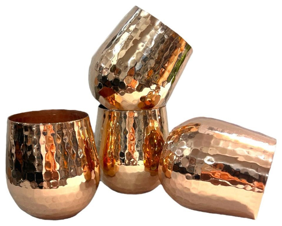 Set of 1 Shiny Copper Pitcher and 4 Tumblers