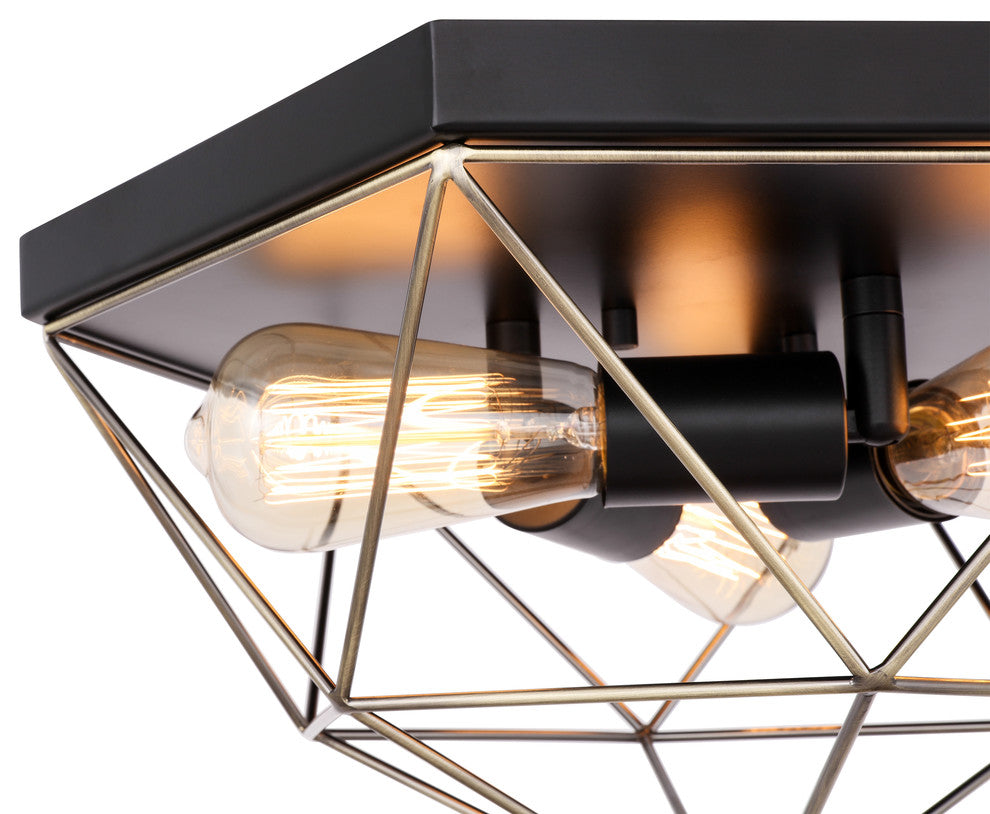 Woodbridge Lighting Lanning Flush Mount, Antique Brass/Black