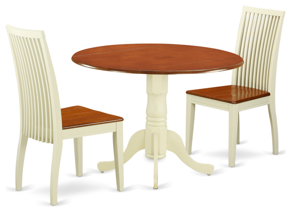 3 Pc Dublin Set -Dining Table, 2 Wood Seat Kitchen Chairs, Buttermilk & Cherry