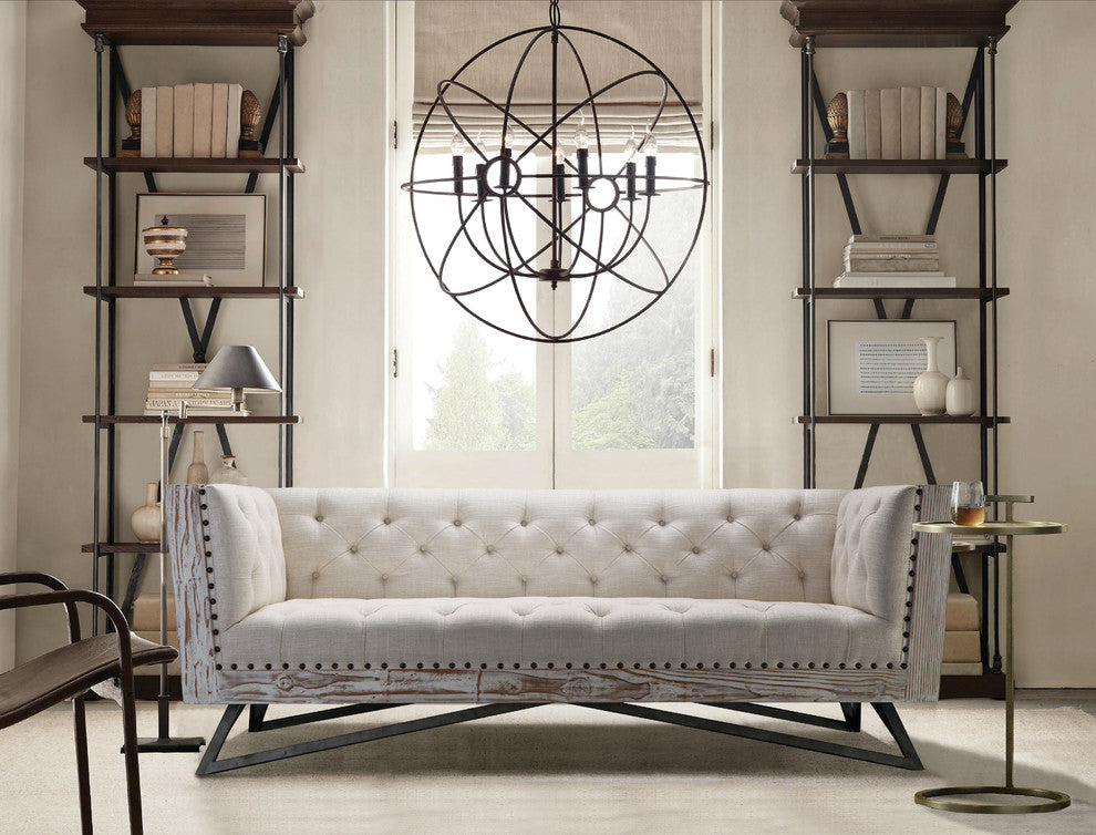 Regis Cream Sofa With Pine Frame and Gunmetal Legs