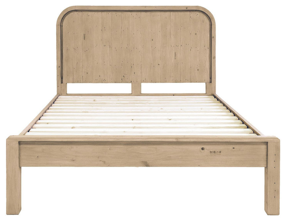 Opera Pine Wood Panel Bed, Brown, King