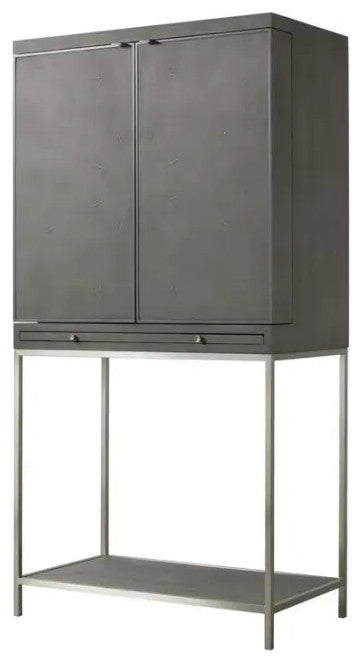 Sonder Living Melissa Bar Cabinet | Tall / Fog Faux Shagreen & Brushed Pewter