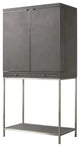 Sonder Living Melissa Bar Cabinet | Tall / Fog Faux Shagreen & Brushed Pewter