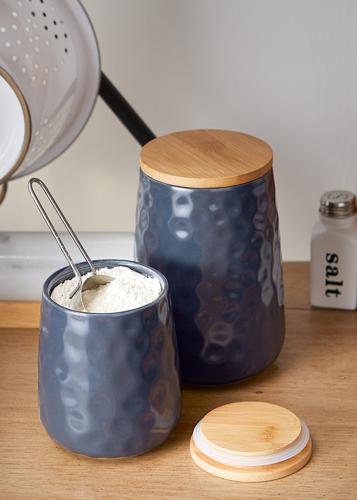 Indigo Blue Matte Dimple Texture Ceramic Canister (Set of 2)