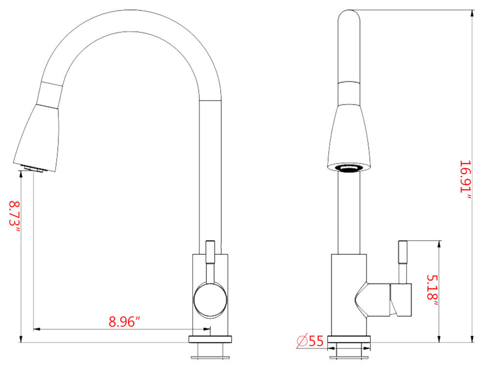 Single Handle Deck Mounted High Arc Pull Down Kitchen Faucet with Sprayer, Brush