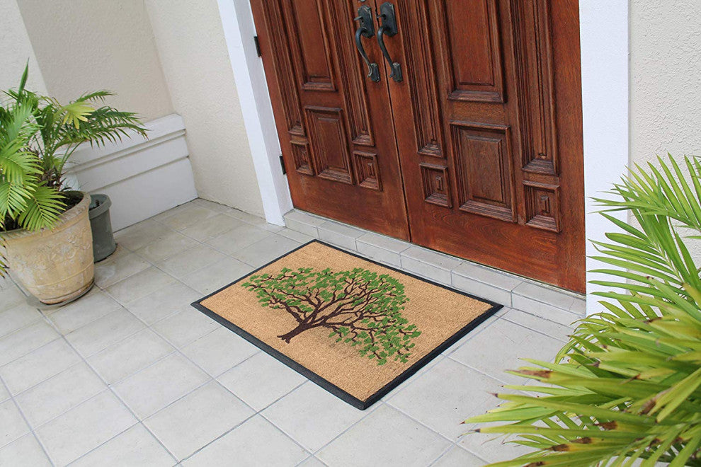 A1HC Hand-Crafted Rubber Coir Life of Tree Double Door Mat, 30" X 48"