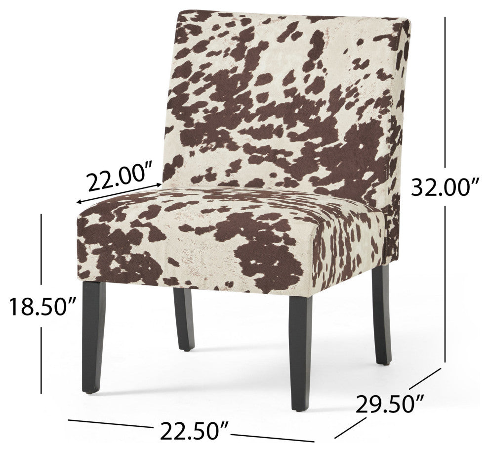 GDF Studio Kalee Contemporary Accent Chair, Cow Print, Matte Black, Fabric