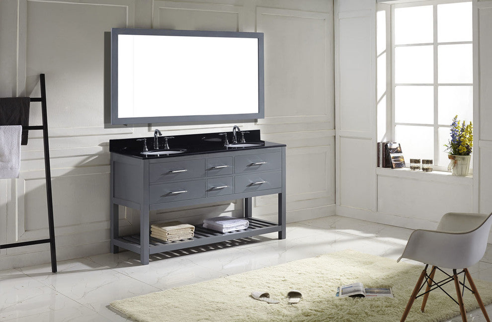 Virtu Caroline Estate 60" Double Bathroom Vanity, Gray, Mirror