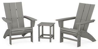Modern 3-Piece Curveback Adirondack Set, Long Island 18" Side Table, Slate Grey