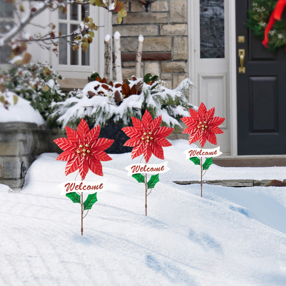 42"H Metal Poinsettia Yard Stake