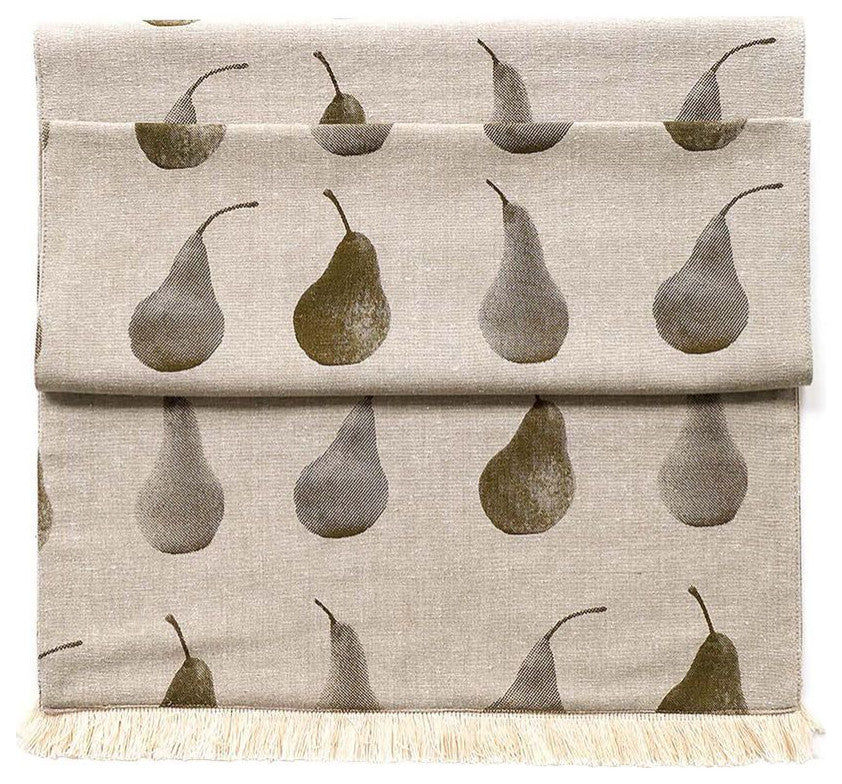 Set of Four Green Pear Pattern Placemats and Four Matching Napkins