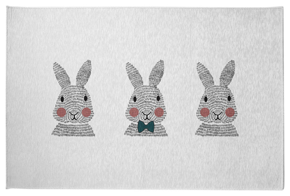 Bunny Triplets Easter Chenille Rug, Ocean Abyss Green, 2'x3'