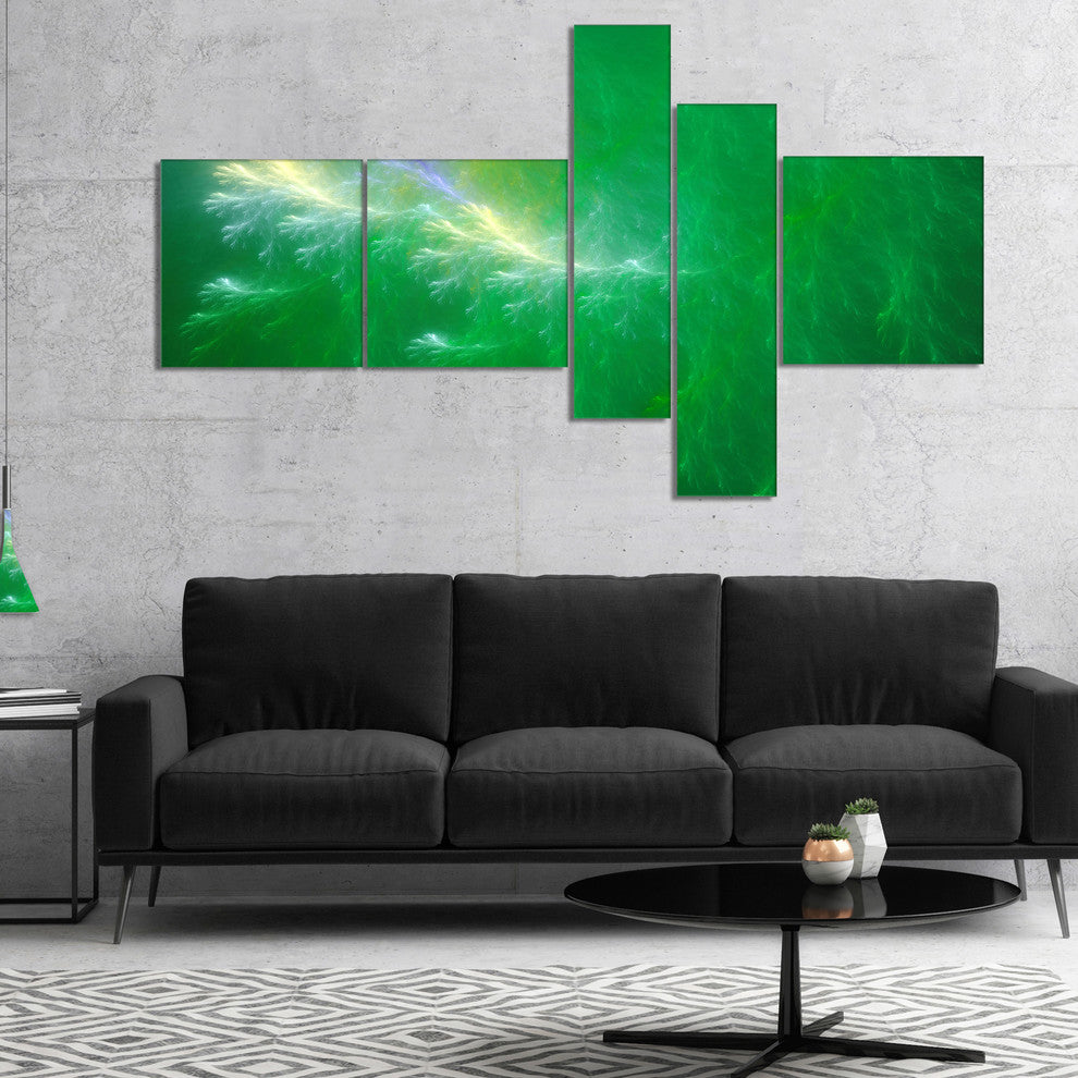 Green Fractal Thunder Sky, Abstract Wall Art Canvas, 60"x32", 5 panels