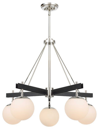 Allie Five Light Chandelier, Black/Polished Nickel