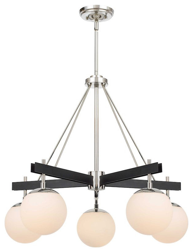 Allie Five Light Chandelier, Black/Polished Nickel