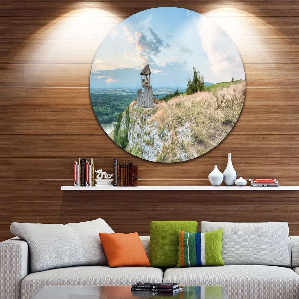 View Tower On Hill Panorama, Landscape Round Wall Art, 23"