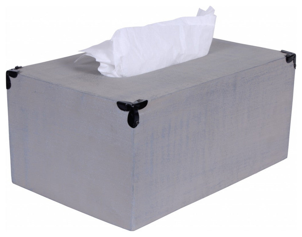 HomeRoots Rustic Gray Mango Wood Rectangular Tissue Holder