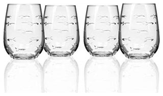 Rolf Glass School of Fish Stemless Wine Glass, 17 Ounces, Set of 4 lead free gla