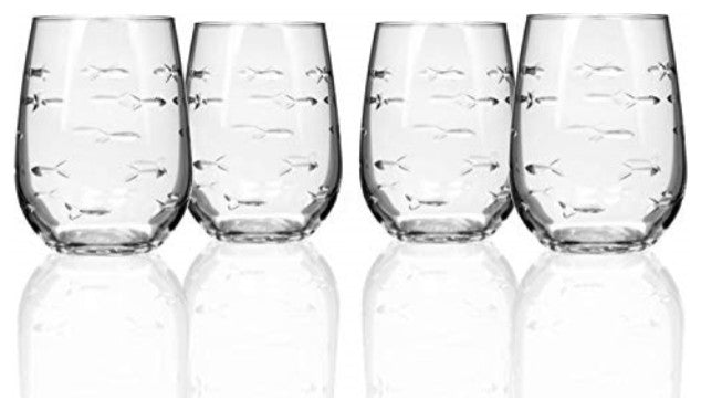 Rolf Glass School of Fish Stemless Wine Glass, 17 Ounces, Set of 4 lead free gla