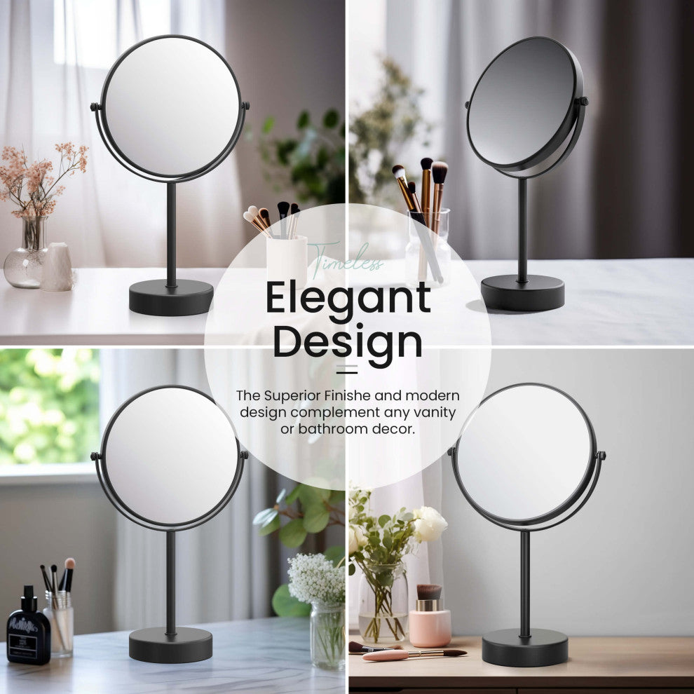 Circular Free Standing Magnifying Make Up Mirror, Matte Black