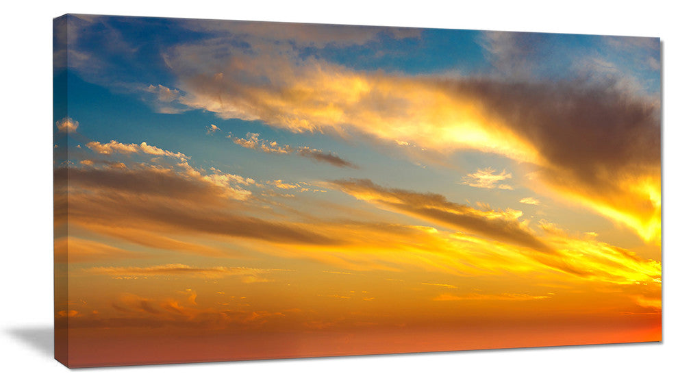 "Amazing Golden Sky At Sunset" Modern Seashore Canvas Art, 32"x16"