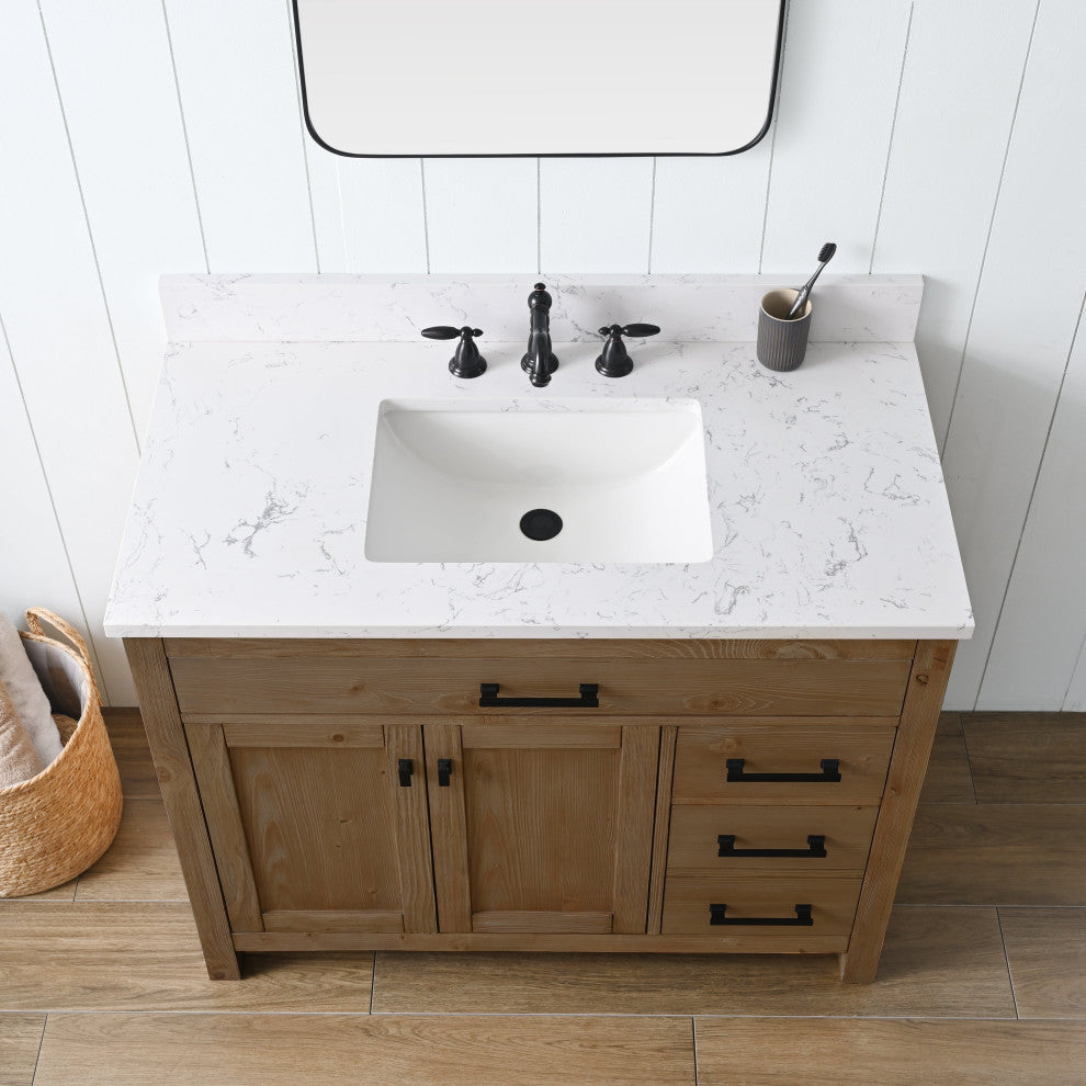 Jasper 42" Bathroom Vanity, Textured Natural, Ariston White Engineered Stone