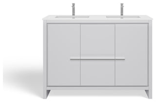 Esconde Bath Vanity, High Gloss White, 48", Double Sink, Freestanding