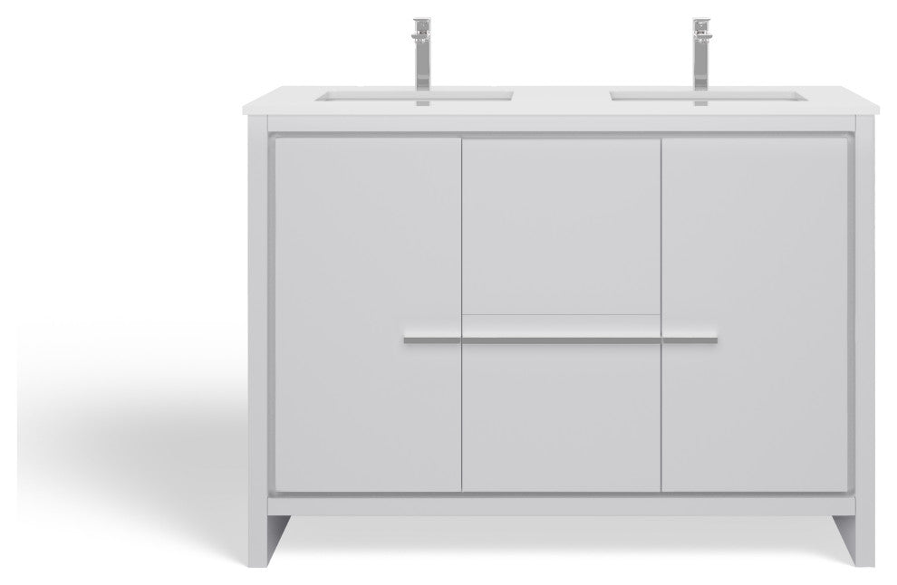 Esconde Bath Vanity, High Gloss White, 48", Double Sink, Freestanding