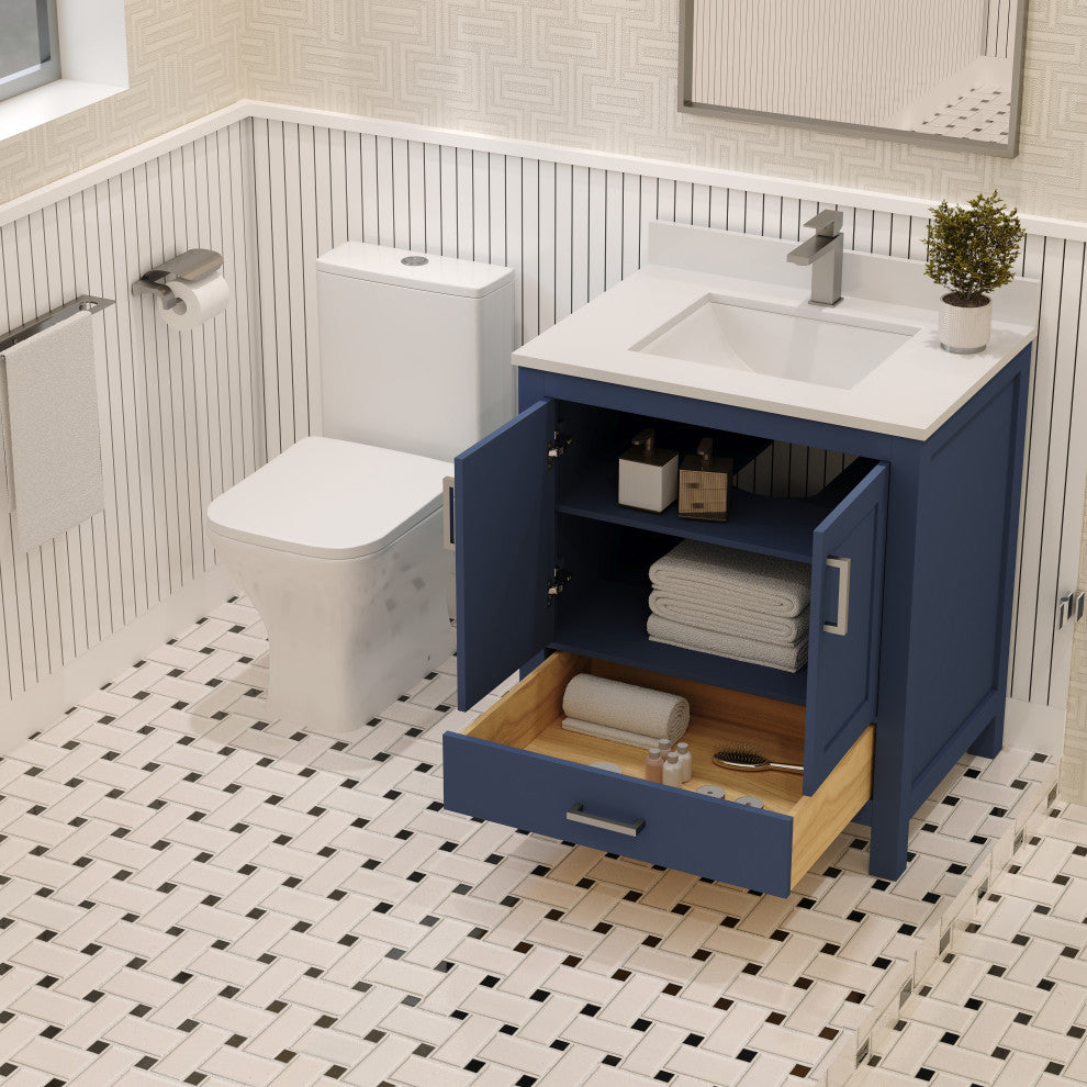 Rooh Bathroom Vanity, Navy Blue, 30", Vanity, Countertop, Sink