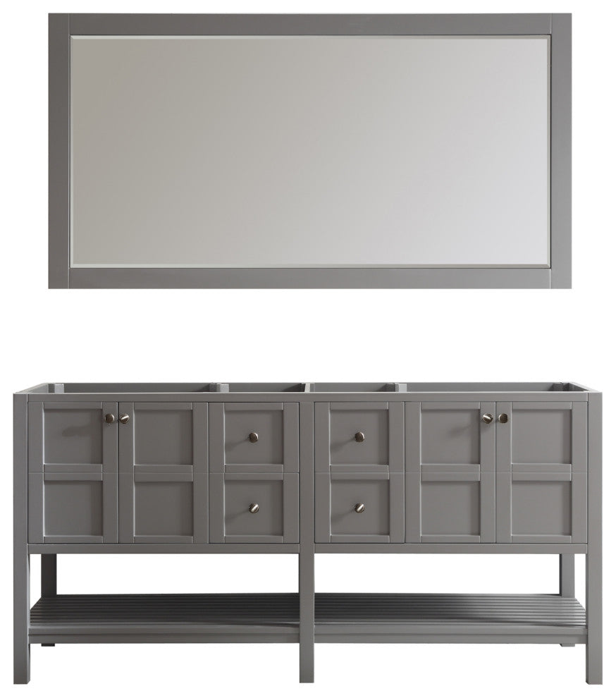 Florence 72" Double Vanity, Carrara White Marble Top, Gray, With Mirror