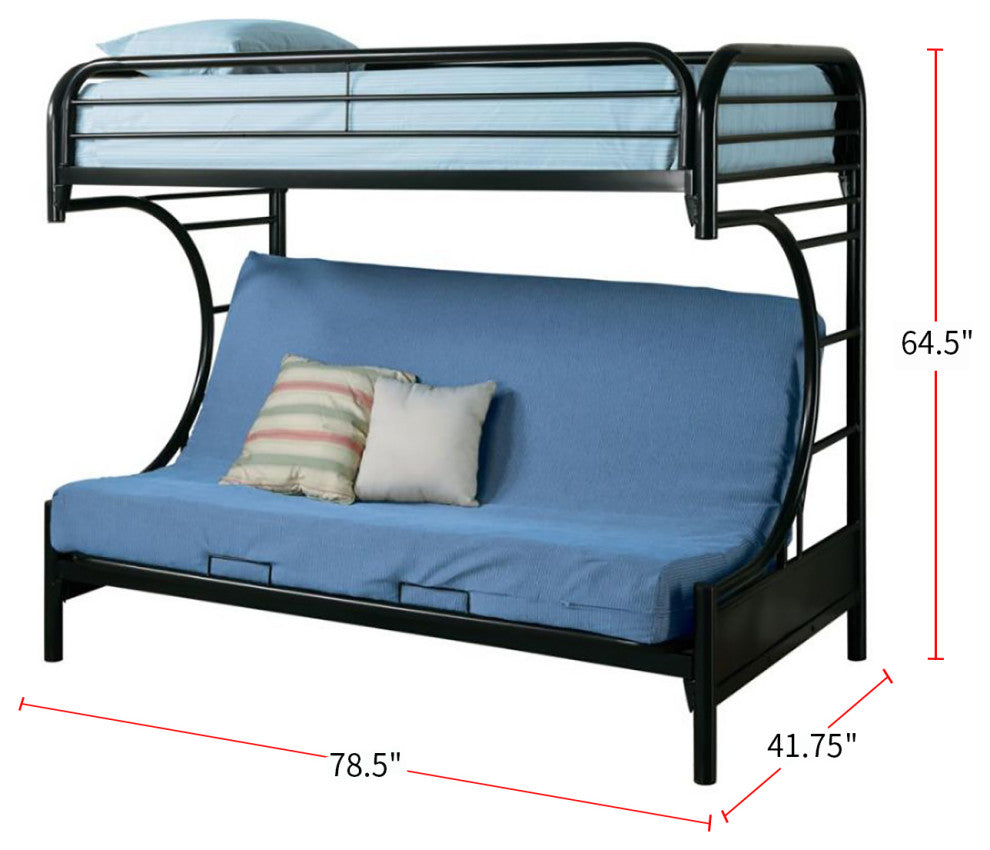 Twin Over Futon Bunk Bed, High Gloss Black