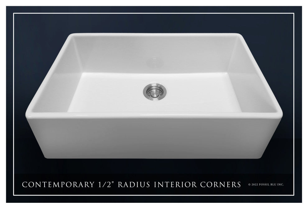 Luxury 36-Inch SOLID Fireclay Farmhouse Sink in White with Accs, Flat Front