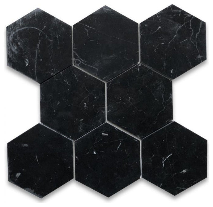 Pure Marquina, 10" Hexagon Porcelain Tile,  4"x4", Sample