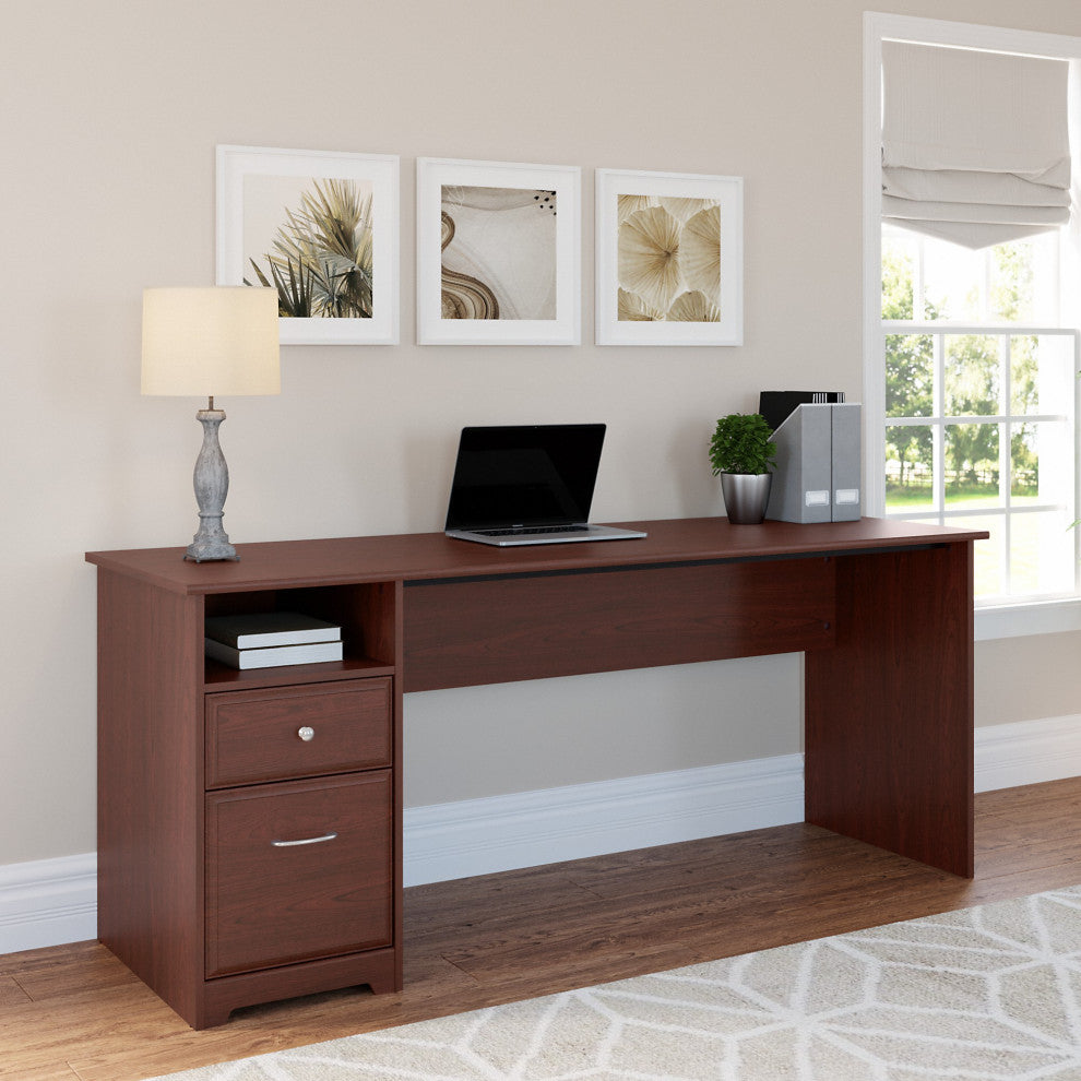 Cabot Computer Desk With Drawers, Harvest Cherry