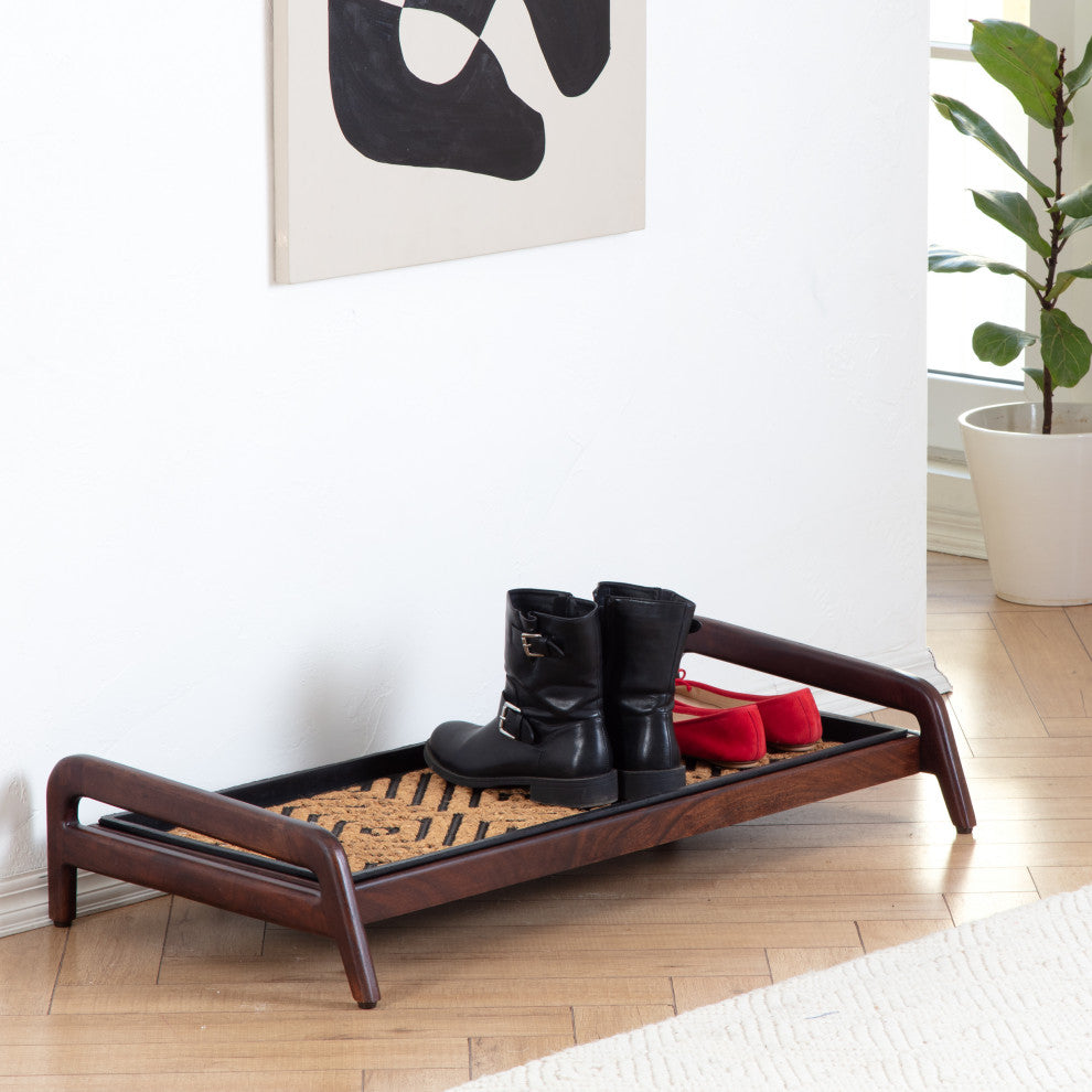 Single-Tier Brown Stand With 3-Pair Rubber Boot Tray Galapagos