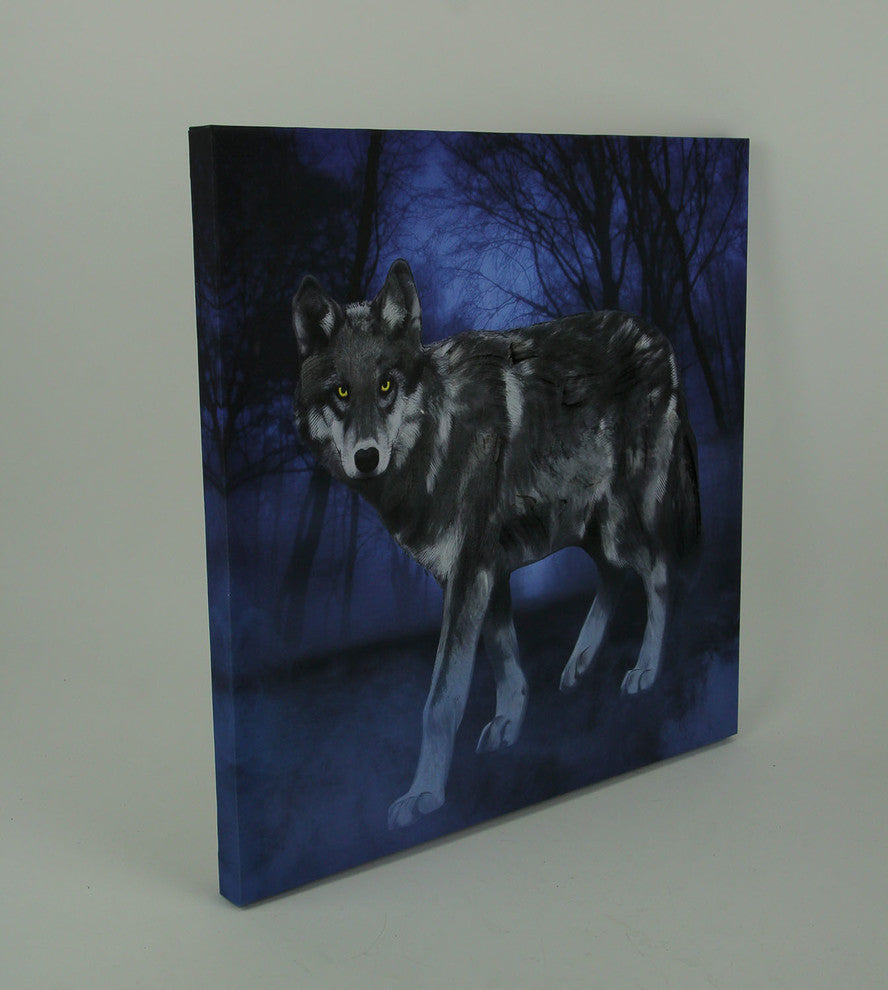 Lone Wolf In the Blue Misty Moonlit Forest Canvas Print