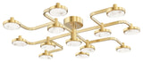 Meander 13-Light LED Chandelier, Aged Brass Frame, White Diffuser