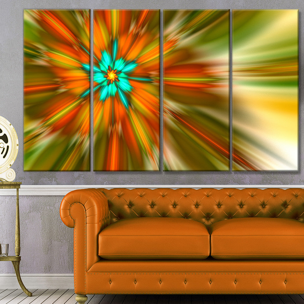Rotating Bright Fractal Flower, Abstract Canvas Art Print, 48"x28", 4 Panels