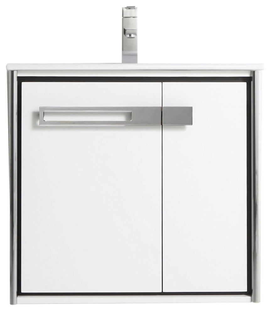 Oakville Wall Mount Bathroom Vanity, White Matte, 24", Chrome Hardware