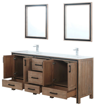 Ziva 72 Barnwood DB Vanity, Cultured Marble Top, Square Sink, 30 Mirrors, Faucet