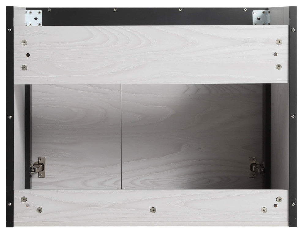 Oakville Wall Mount Bathroom Vanity, Mild Grey Oak, 30", Black Hardware