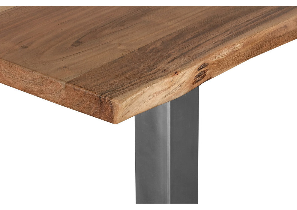 Benzara BM286396 Dining Table, Wood Top and Crossed Legs, Brown, Chrome