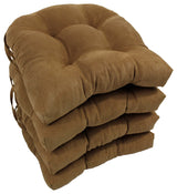 16" Solid Micro Suede U-Shaped Tufted Chair Cushions, Set of 4, Saddle Brown
