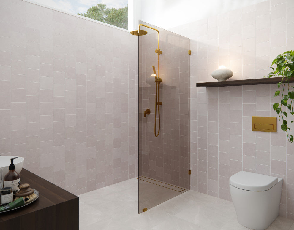 Ursa 30"x78" Frameless Fixed Glass Shower Panel With Bronze Tint, Satin Brass