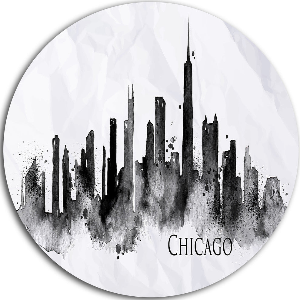 Chicago Black Silhouette, Cityscape Painting Disc Metal Wall Art, 23"