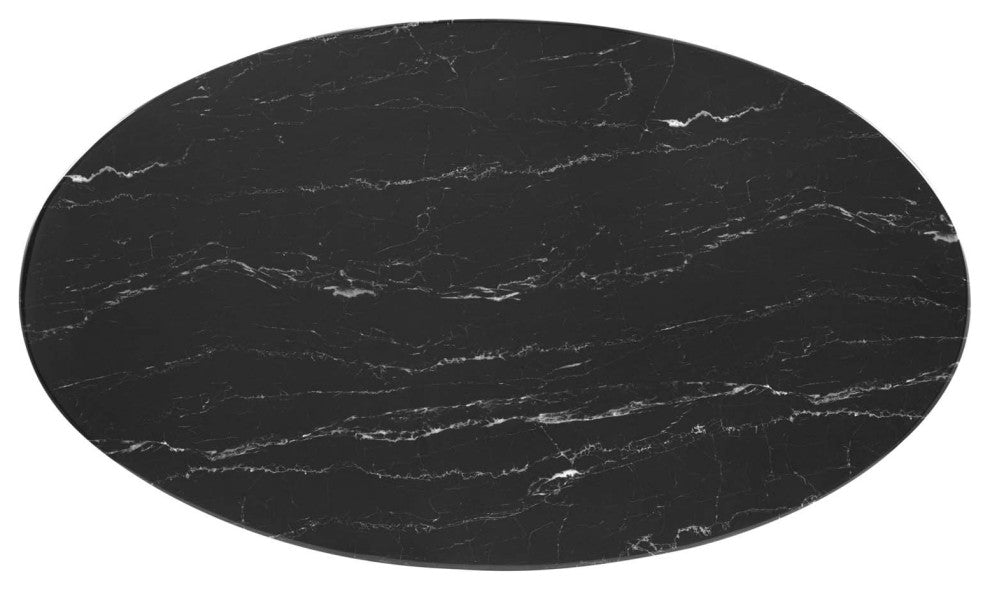 Dining Table, Oval, Artificial Marble, Metal, Black, Modern, Bistro Restaurant
