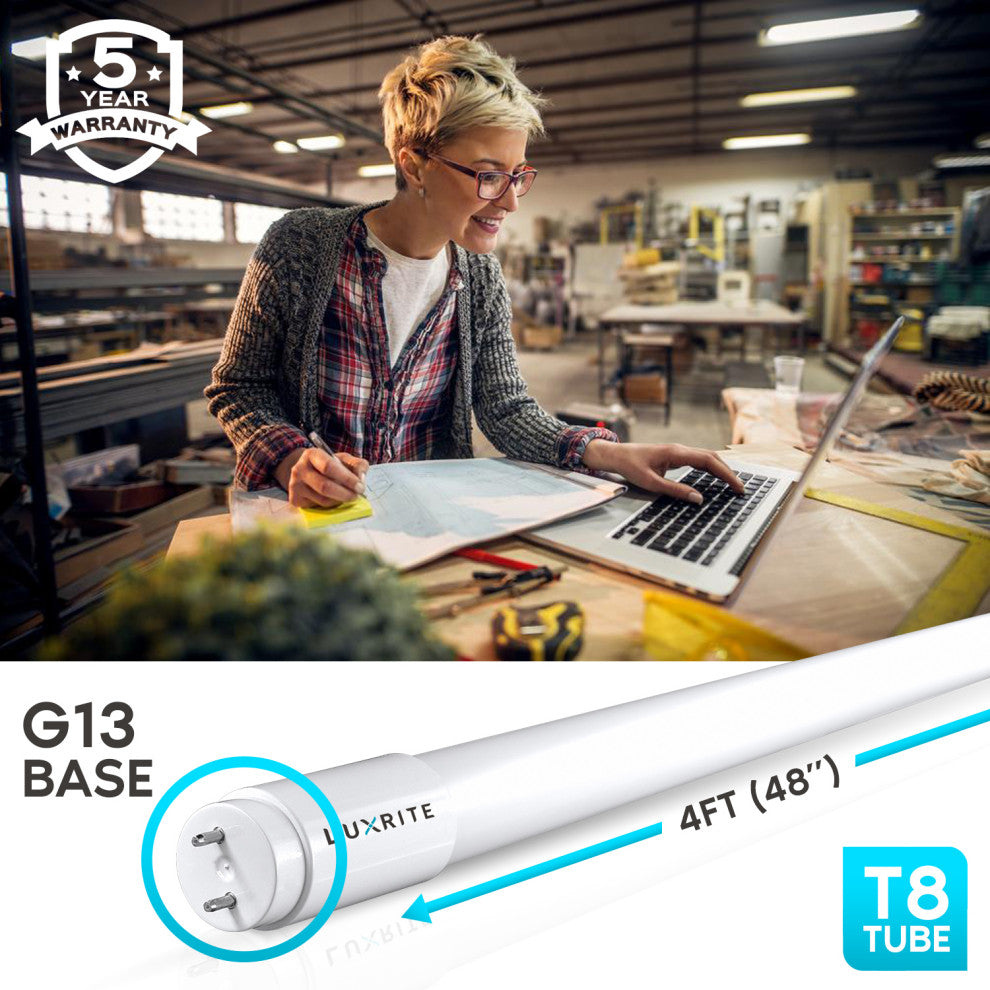 Luxrite 4FT T8 LED Tube Light 13W is 32W Soft White Damp Rated 12 Pack
