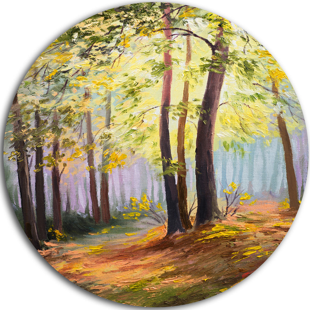 Spring Forest With Sunlight, Landscape Round Metal Wall Art, 38"