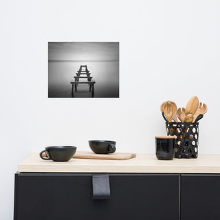 Soft Lake & Abandoned Pier Black & White Landscape Photo Loose Wall Art Print, 11" X 14"