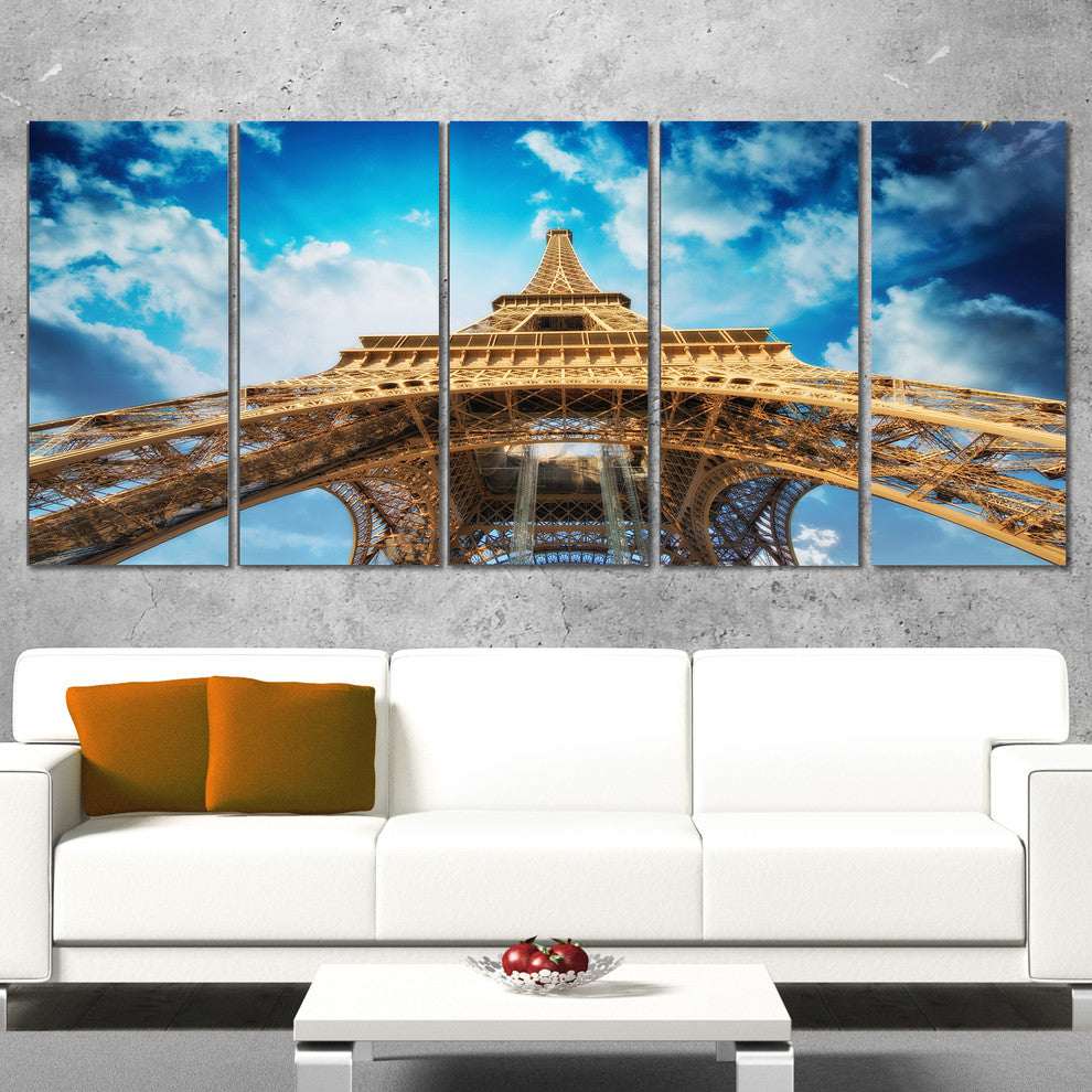 "Beautiful View of Paris Eiffel Tower in Paris" Cityscape Art, 60"x28", 5-Panels